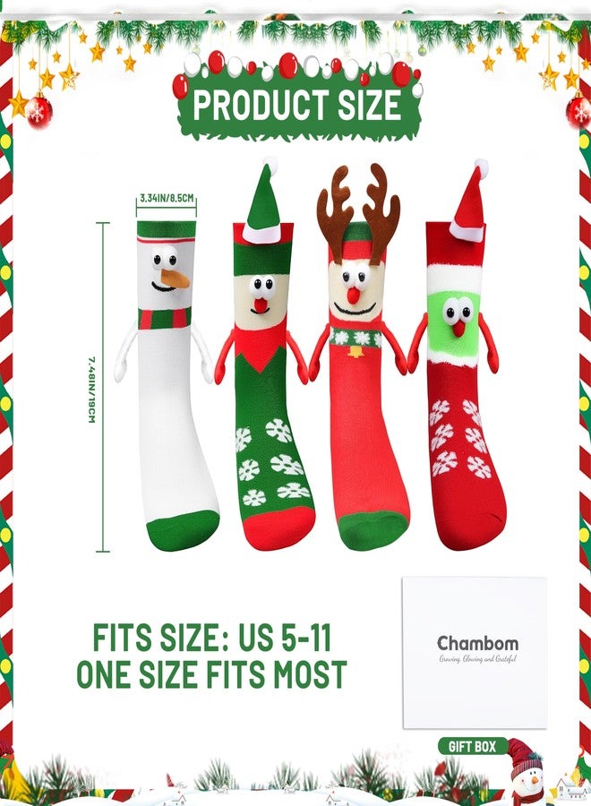 Chambom 4 Pairs Magnetic Holding Hands Socks - Christmas Gifts for Women Men Kids Family, Xmas Socks, White Elephant Exchange Gift, Gag Gifts Xmas Stocking Stuffers Gift Set, 4 Patterns - Image 4